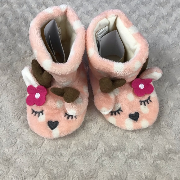 Cat & Jack Other - Cat & Jack Deer Slipper Boots Pink White Polka Dot